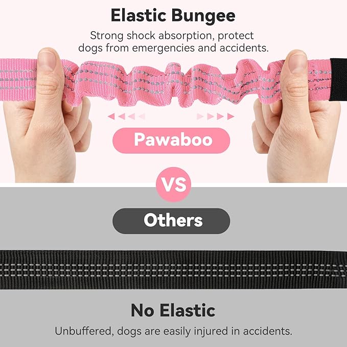 Pawaboo Dog Seatbelt for Car, 3-in-1 Dog Seat Belt Bungee, Shockproof Dogs Tether for Car with Buckle &amp; Hook Latch, Adjustable Reflective Dogs Cars Harness Leash with 360° Lockable Buckle, Pink