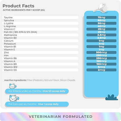 Multivitamin for Cats - 4oz Powder - L-Lysine, Taurine, and Spirulina for Immune Support and Eye Health - Fish Oil &amp; Vitamins for Skin and Heart Health. (for Cats)