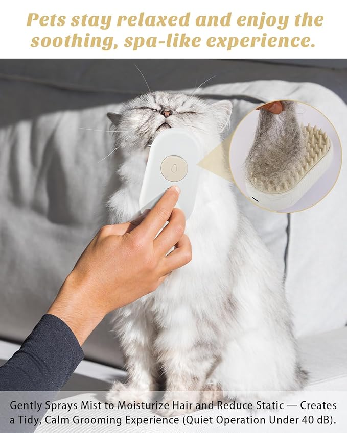 6 in 1 Cat Steam Brush for Shedding, Portable Anti-Static Grooming Comb for Cats &amp; Dogs, Steam Misting Water Brush, Self-Cleaning Pet Hair Remover, Indoor Cat Spray Brushes for Cats &amp; Dogs