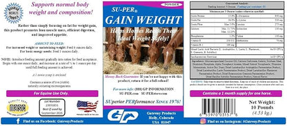 SU-PER Gain Weight for Horses - Equine Supplement Weight Gainer for Horses - Promotes Lean Muscle Mass, Digestion &amp; Appetite - 10 Pound, 1 Month Supply