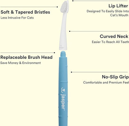 Jasper Microbrush Cat Toothbrush, Soft-Bristled Toothbrush Kit for Felines &amp; Small Dogs, Premium Non-Slip Handle with 2 Replaceable Tooth Brush Heads, Use with Cat Toothpaste