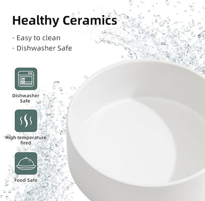 Ceramic 5.1inch Set of 2 Dog and Cat Bowls, Food and Water Feeder for Small Breed Dogs, Kitty, Cats, 2pcs Dog &amp; Cat Dishes(2 Bowls, White)