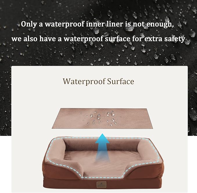 Bedfolks Orthopedic Dog Bed Extra Small, Waterproof Dog Sofa Bed for Small Dogs &amp; Cats, Egg Foam Pet Couch Bed with Removable Washable Cover and Nonslip Bottom, Brown