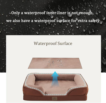 Bedfolks Orthopedic Dog Bed, Waterproof Dog Sofa Bed for Small Dogs &amp; Cats, Egg Foam Pet Couch Bed with Removable Washable Cover and Nonslip Bottom, Brown
