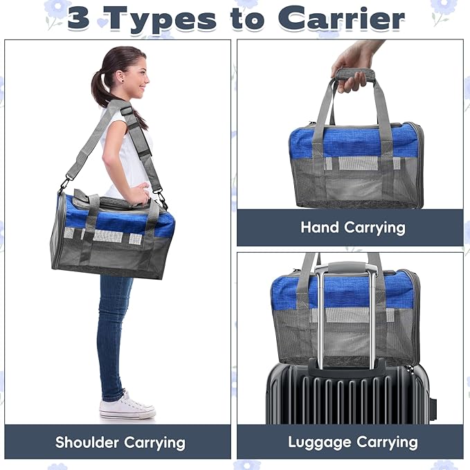 PINVNBY Bunny Carrier for Travel Camping Outdoor, Small Pet Carrier, Guinea Pig Carrier, Breathable Pet Portable Hand Bag for Hamster Bunny Guinea Pig (Blue &amp; Gray)
