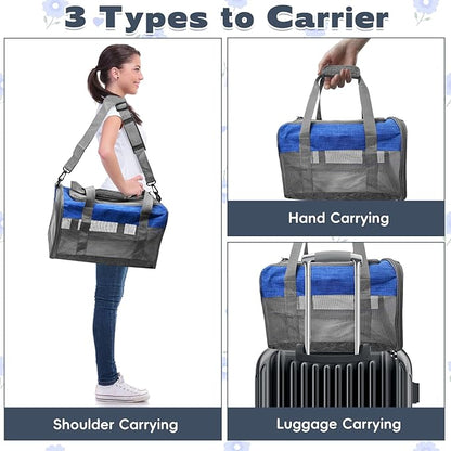 PINVNBY Bunny Carrier for Travel Camping Outdoor, Small Pet Carrier, Guinea Pig Carrier, Breathable Pet Portable Hand Bag for Hamster Bunny Guinea Pig (Blue &amp; Gray)