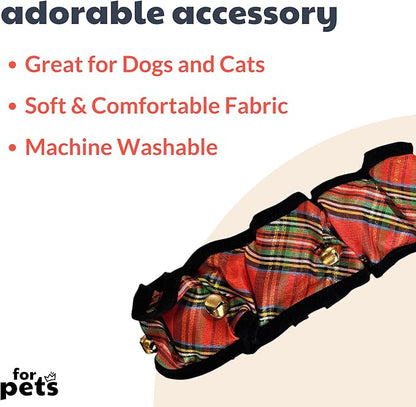 Huxley &amp; Kent Ruff Pet Scrunchy | Shiny Christmas Plaid (Medium) | Festive Christmas/Holiday Neckwear for Dogs/Cats | Fun Stretchable Costume Accessory | Soft Collar with Bells