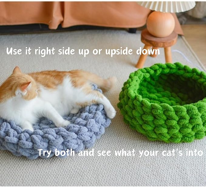 Cat Nest Bed – Premium Handwoven Washable Extra Soft Round Cave House for Indoor Kitten &amp; Kitty, Small &amp; Large (LGreen,Medium)