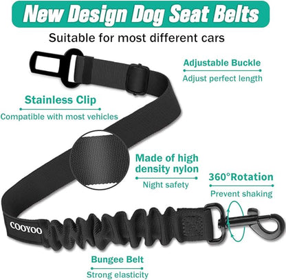 COOYOO Dog Seat Belt, Durability Retractable Dog Car Harness Adjustable Dog Seat Belt for Vehicle Nylon Pet Safety Seat Belts Heavy Duty &amp; Elastic (1 Pack Black)
