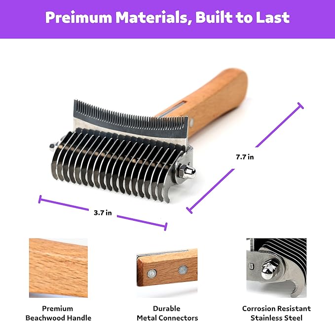 2 in 1 Undercoat Rake for Dogs and Cats, Professional Grooming Brush Dematting &amp; Shedding Comb to Remove Loose Hair, Matted Fur Efficiently, Perfect for Poodle, Doodle &amp; All Long Haired Pets