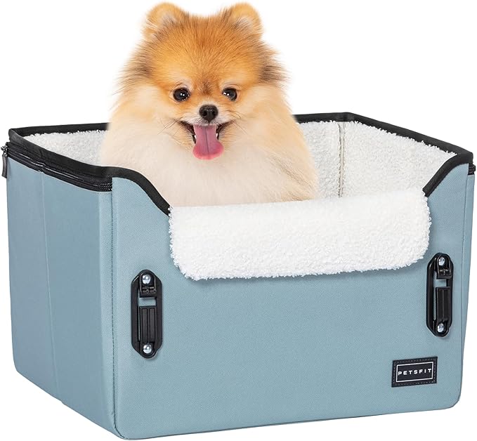 PETSFIT Dog Car Seats for Small Dogs, Patent Safe Buckles Dog Booster Car Seat, Pet Car Seat with Safety Belt, Suitable for Small Pets Up to 25lbs (Mint Green)