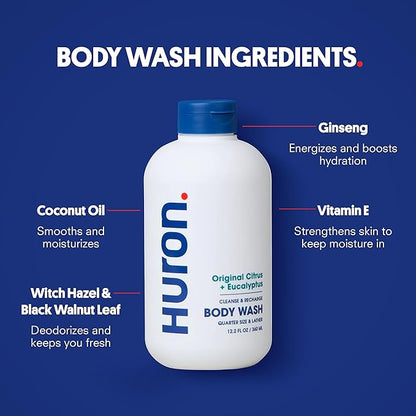 Huron Shower Kit - Shampoo, Conditioner, &amp; Body Wash For Men - Citrus + Eucalyptus Scent - Hydrating &amp; Nourishing Men&