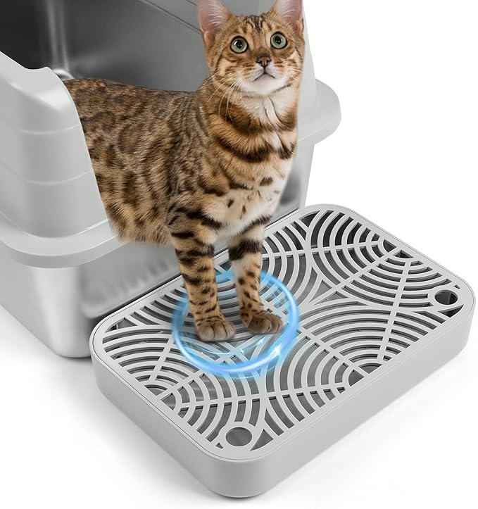 Litter Box Step, Cat Step/Ramp/Catcher with Filter Function, Easy to Clean, Filter Pedal Ideal for Kitten &amp; Elderly Cats (Light Grey)