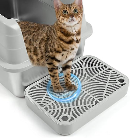 Litter Box Step, Cat Step/Ramp/Catcher with Filter Function, Easy to Clean, Filter Pedal Ideal for Kitten &amp; Elderly Cats (Light Grey)