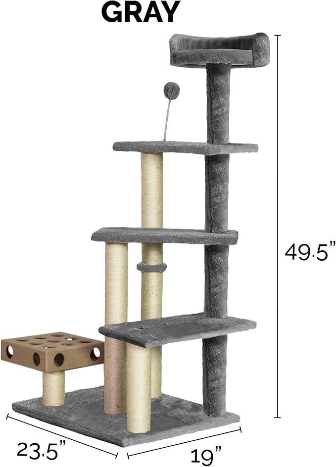 Furhaven 49.5" Tall Cat Tree for Indoor Cats, Ft. Sisal Scratching Posts, Plush Ball Toy, &amp; Busy Box Toy - Tiger Tough Play Stairs Interactive Playground Tower - Gray, One Size