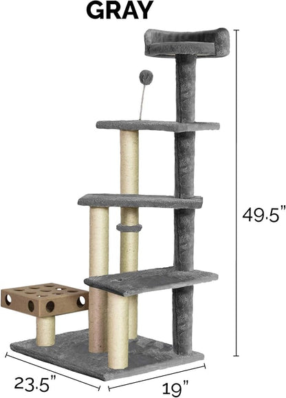 Furhaven 49.5" Tall Cat Tree for Indoor Cats, Ft. Sisal Scratching Posts, Plush Ball Toy, &amp; Busy Box Toy - Tiger Tough Play Stairs Interactive Playground Tower - Gray, One Size
