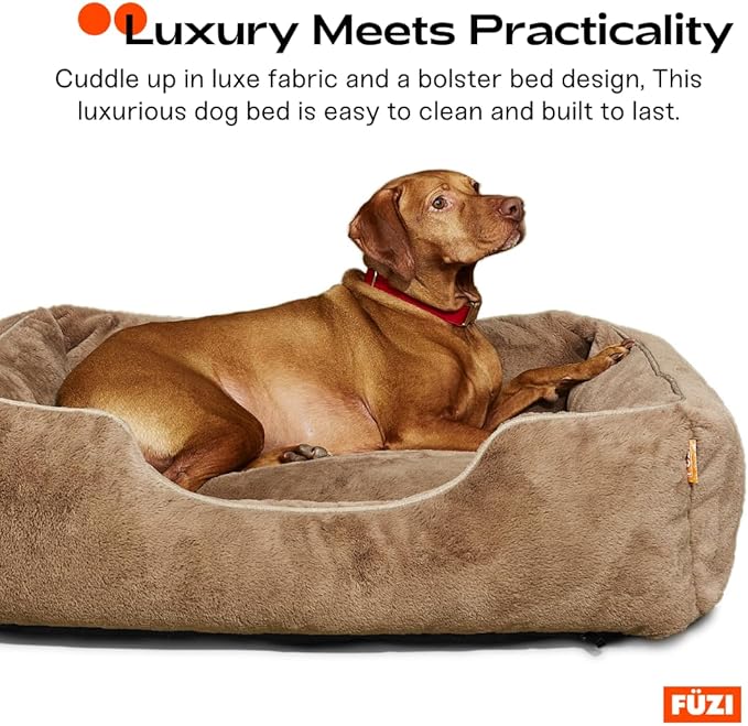 FUZI Luxury Aesthetic Dog Bed for Medium Dogs with Washable Cover, Pet Couch, Pet Bed with Sides, Non-Slip Bottom, Soft and Durable Calming Dog Bed, Faux Rabbit Fur, Medium 31.75x23.6x9.5 Light Grey