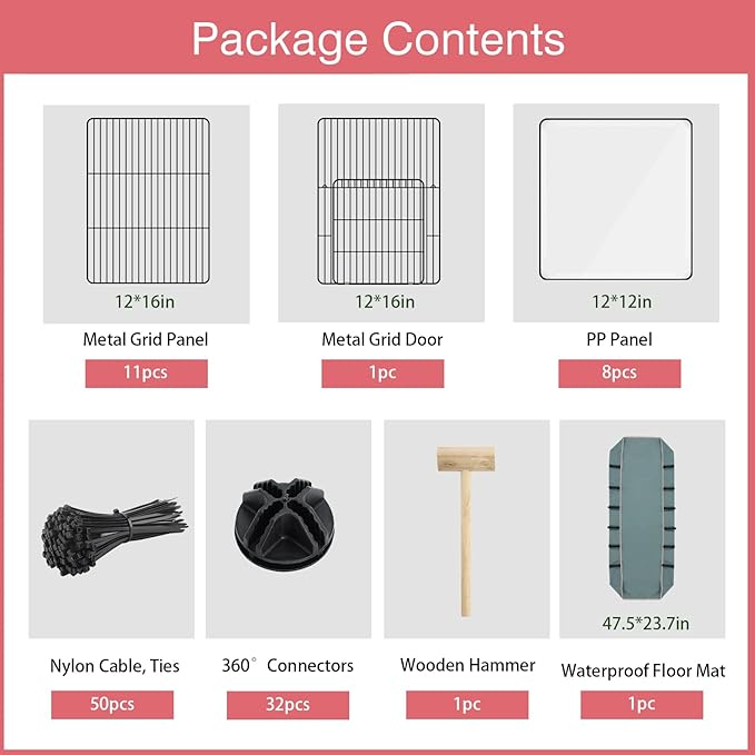 20 Panels Small Animal Playpen, 48" x 24" x 16" Pet Playpen with Waterproof Mat, C&amp;C Cage for Guinea Pigs, Rabbit/Bunny/Baby Chicken Cage,Bunny/Puppy/Chicken Pen Indoor Outdoor Portable Metal Fence
