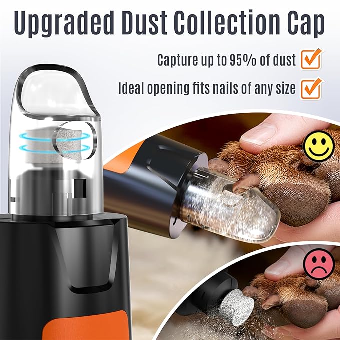 Casfuy New 6-Speed Dog Nail Grinder - 50% More Power Dog Nail Trimmers with 2 LED Lights Quiet 7h Running Time Electric Pet Nail Grinder File Toenail Grinder for Large Medium Small Dogs &amp; Cats (OR)