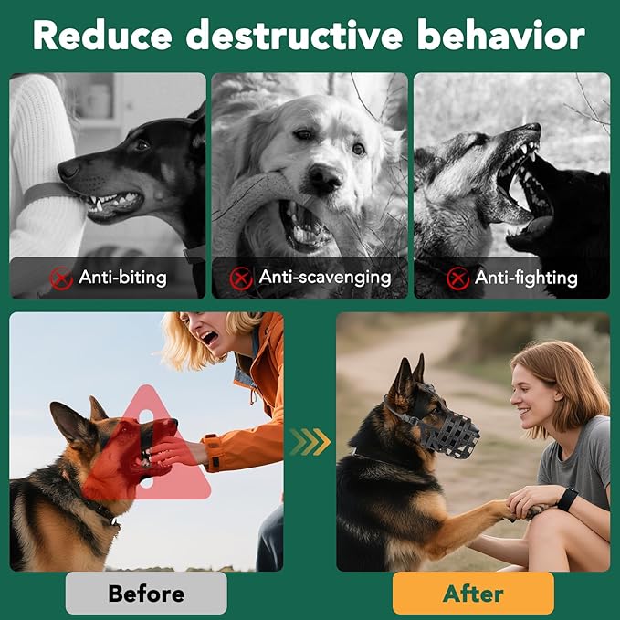 Mayerzon Dog Muzzle for Medium Large Dogs, Humane Basket Muzzle, Soft &amp; Lightweight &amp; Adjustable | Anti Biting Chewing Eating, Suits Training Walks Grooming Vet Visits, Drink &amp; Pant Easily (Black, M)