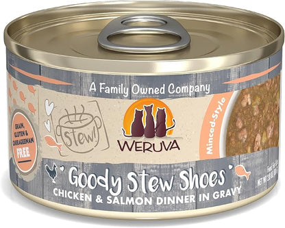 Weruva Classic Cat Stews!, Goody Stew Shoes with Chicken &amp; Salmon in Gravy, 2.8oz Can (Pack of 12)