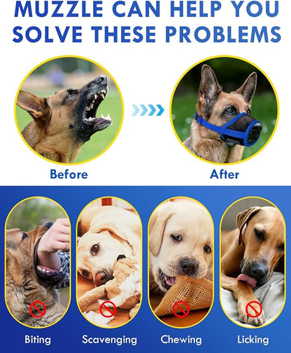 Dog Muzzle, Soft Air Mesh Muzzle for Small Medium Large Dogs Anti Biting Barking Chewing, Breathable Drinkable Adjustable Loop Pets Muzzle for German Shepherd Husky Labrador Retriever (Blue,L)