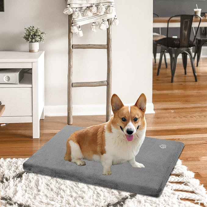 EMPSIGN Stylish Dog Bed Mat Dog Crate Pad Mattress Reversible (Cool &amp; Warm), Water Proof Linings, Removable Machine Washable Cover, Firm Support Pet Crate Bed for Small to XX-Large Dogs, Grey