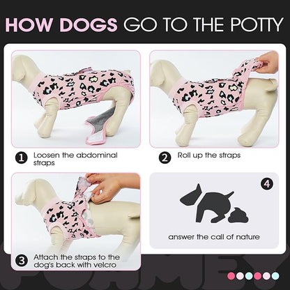 FUAMEY Recovery Suit for Dogs After Surgery,Soft Breathable Dog Bodysuit E-Collar &amp; Cone Alternative Surgical Suit,Male Female Dog Neuter Spay Suits Anti Licking Wounds Onesie Pink Leopard XXL