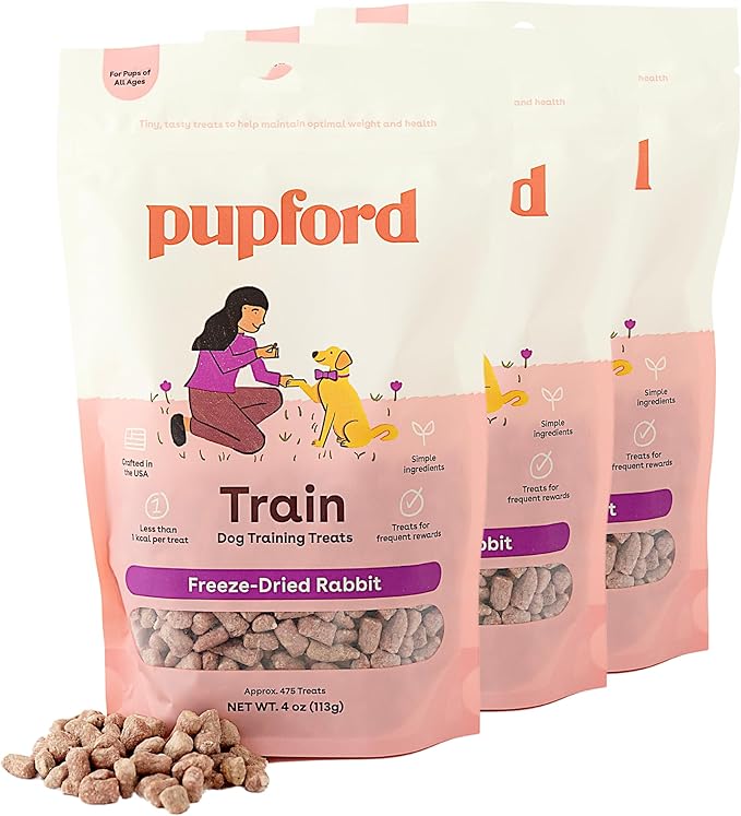 Pupford Freeze Dried Training Treats for Dogs &amp; Puppies, 1400+ Two Ingredient Bites (Rabbit, 4 oz, 3 Pack)