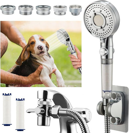 Klleyna Filter Dog Shower-Attachment for Bathtub-Faucet - ON/OFF Shower Head Attaches to Tub Spout, Pet Wash Hose Sink Sprayer (5 Adapters), Bathroom Kitchen Tap Extension for Hair Washing &amp; Baby Bath