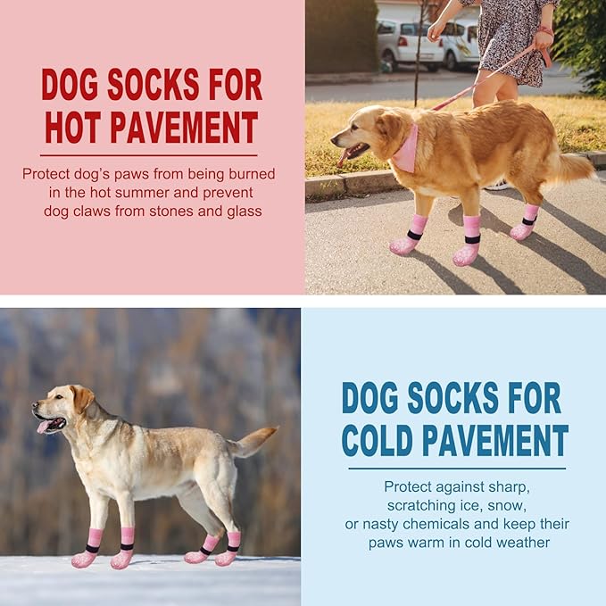 EXPAWLORER Anti Slip Dog Socks to Prevent Licking Paws, Dog Shoes for Hot Pavement, Dog Booties for Small Medium Large Senior Dogs, Traction Control Dog Boots &amp; Paw Protectors for Hardwood Floors
