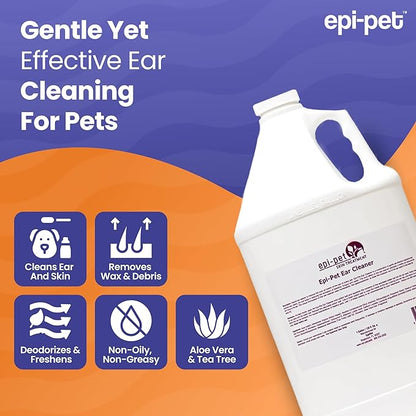 Dog &amp; Cat Ear Cleaner Solution with Aloe Vera &amp; Tea Tree Oil – Removes Itchy Ear Wax, Debris, Odor – Ears Wash, Drops &amp; Flush for Pets, Dog Ears Cleaning, Cat Cleaner, 16 oz- 2 Gallons