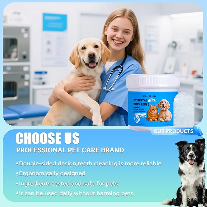 PET Teeth Cleaning Wipes for Dogs &amp; Cats,Gentle Pet Dental Care Wipes with Massaging Micro-Brushing Beads, Remove Bad Breath &amp; Plaque.Dog Toothbrush &amp; Tooth Brushing Kit-Unscented
