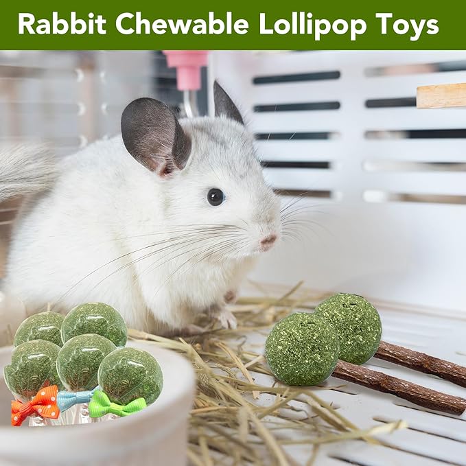 18-Pack Natural Alfalfa &amp; Apple Wood Chew Lollipops for Small Pets - Healthy Dental Toys for Hamsters, Rabbits, Guinea Pigs, Chinchillas