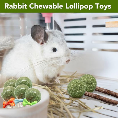 18-Pack Natural Alfalfa &amp; Apple Wood Chew Lollipops for Small Pets - Healthy Dental Toys for Hamsters, Rabbits, Guinea Pigs, Chinchillas