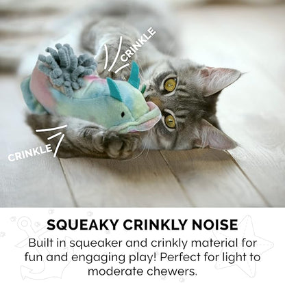 Furhaven 2-Pack Cat Toys w/ 2x Catnip Bags for Indoor Cats, Washable &amp; Durable w/ Refillable Catnip Pocket - Plush Sea Slug Cat Toy Set - Blue/Tie Dye, Set of 2