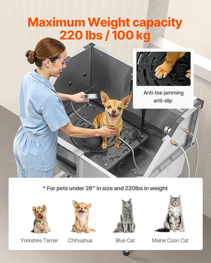 VEVOR Stainless Steel Dog Washing Station, 38 inch Pet Grooming Tub w/Storage Stairs, Faucet &amp; Showerhead &amp; Soap Holder Dog Bathtub for Medium &amp; Small Pets (Left Door)