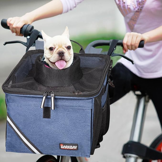 Pet Carrier Bicycle Basket Bag Pet Carrier/Booster Backpack for Dogs and Cats with Big Side Pockets,Comfy &amp; Padded Shoulder Strap,Travel with Your Pet Safety（Classic Blue）