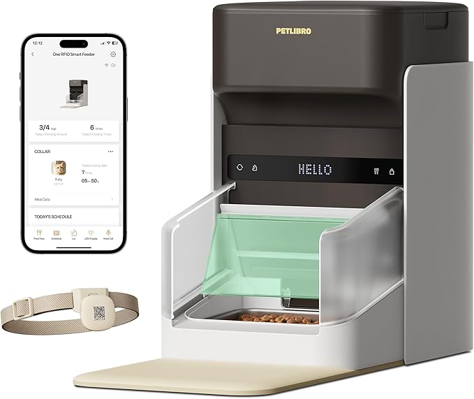 PETLIBRO RFID Automatic Cat Feeder, Collar Tag-Activated Personalized Meals, 5G&amp;2.4G Wi-Fi Programmable Cat Food Dispenser with Cats Recognition &amp; Diet Tracking for Multi-Pet Homes and Different Diets