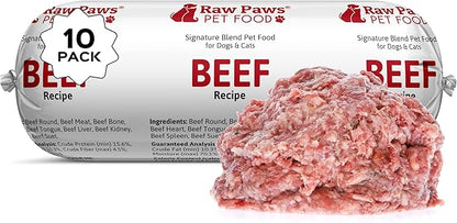 Raw Paws Signature Blend Pet Food for Dogs &amp; Cats - Beef Recipe, 1-lb Rolls (10 Pack) - Fresh Pet Food Made in USA, Grass-Fed Beef Log, Natural Dog Food Rolls, Raw Frozen Dog Food &amp; Cat Food
