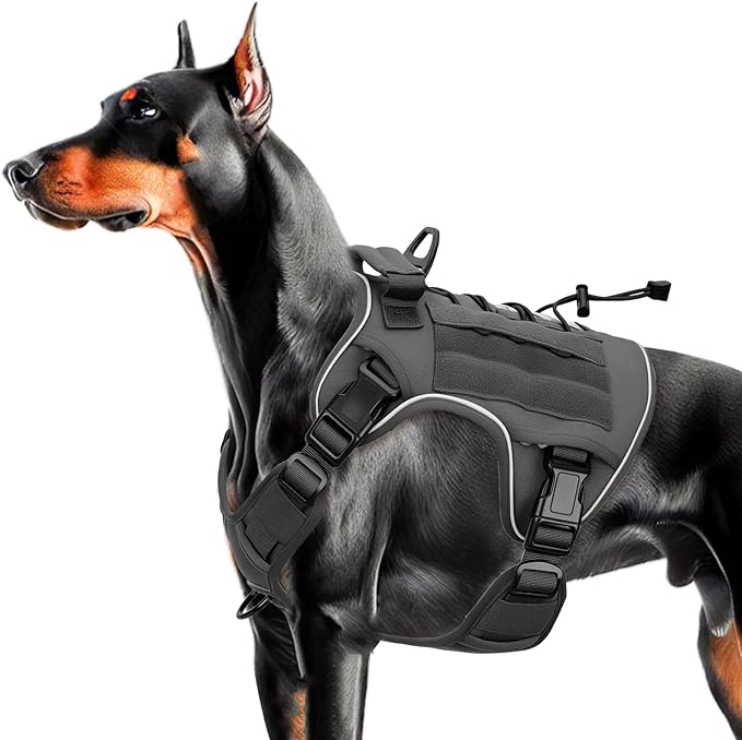 Heavy-Duty Tactical Dog Harness for Large Dogs, No Pull Adjustable Reflective Pet Vest with Molle System, K9 Military-Grade Control for Service Training, Outdoor &amp; 10+ Breeds, Gray, Large