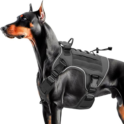 Heavy-Duty Tactical Dog Harness for Large Dogs, No Pull Adjustable Reflective Pet Vest with Molle System, K9 Military-Grade Control for Service Training, Outdoor &amp; 10+ Breeds, Gray, Large