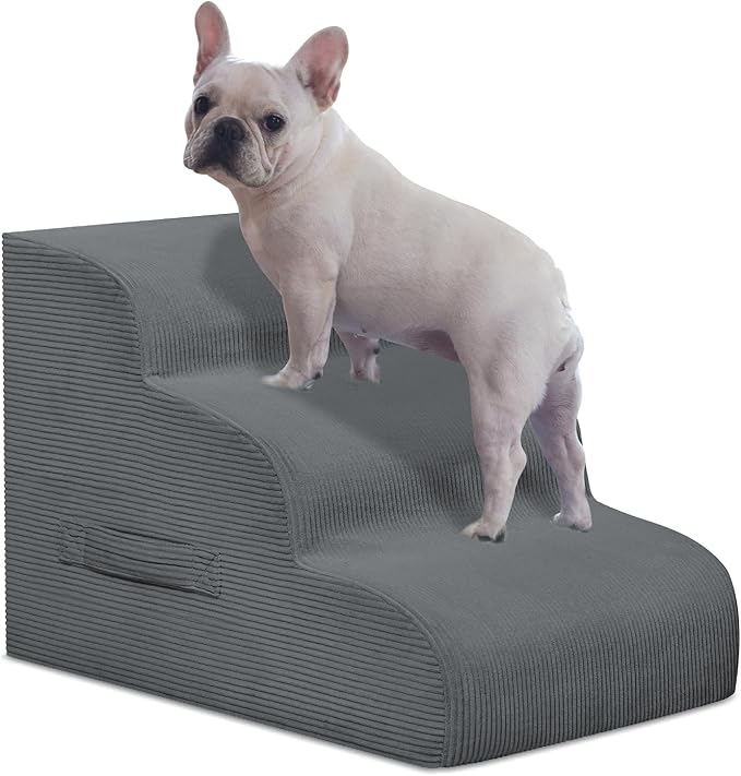 Dog Stairs &amp; Steps for High Beds, 3 Steps High Density Foam Waterproof Dog Ramp for Small Dogs and Cats, Pet Stairs with Removable Washable Cover for Bed, Couch, Sofa and Car (H:16")