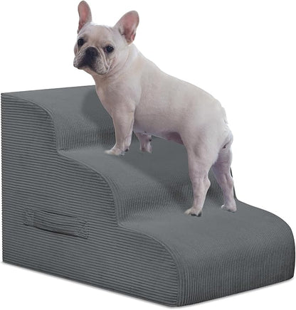 Dog Stairs &amp; Steps for High Beds, 3 Steps High Density Foam Waterproof Dog Ramp for Small Dogs and Cats, Pet Stairs with Removable Washable Cover for Bed, Couch, Sofa and Car (H:16")