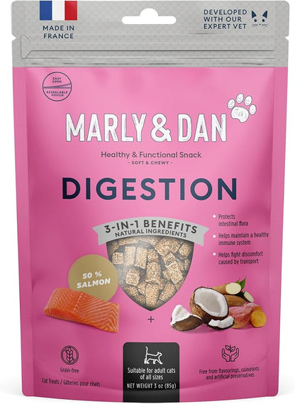 Marly &amp; Dan Salmon Treats for Cats with Sweet Potato &amp; Tumeric, Tummy &amp; Digestion Recipe, 3-oz Bag