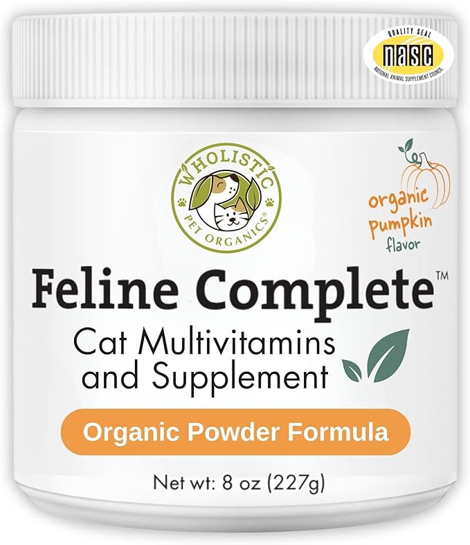 Wholistic Pet Organics Feline Complete Organic Pumpkin - 8 Oz - Multivitamin &amp; Probiotic Powder for Cats - Natural Cat Food &amp; Digestive Support