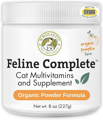 Wholistic Pet Organics Feline Complete Organic Pumpkin - 8 Oz - Multivitamin &amp; Probiotic Powder for Cats - Natural Cat Food &amp; Digestive Support