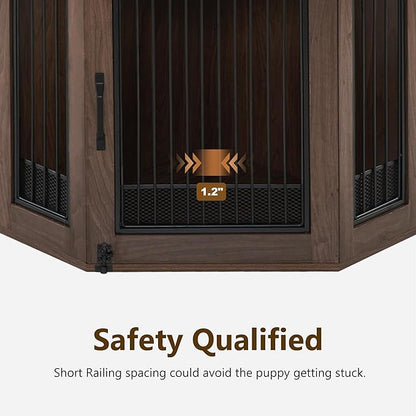 MCombo Small Corner Dog Crate Furniture with Glass Shelves, Wooden Dog Kennel Furniture with Door, Pet Crate Indoor Use, CN17 (Brown)