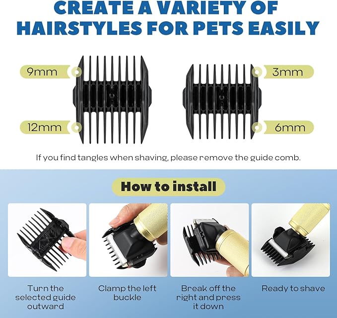 Pet Grooming Clippers 280W for Thick Heavy Coats, 2000-6000rpm Stepless Speed Control &amp; 10ft Power Cord, Low Noise< 50db, Dog Trimmer Kit with Extra Detachable Blade (280W)