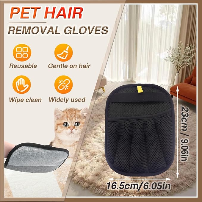 Upgraded Pet Hair Remover Glove - Reusable Electrostatic Five-Finger Gloves for Cat/Dog Hair Removal on Furniture, Carpet &amp; Clothes